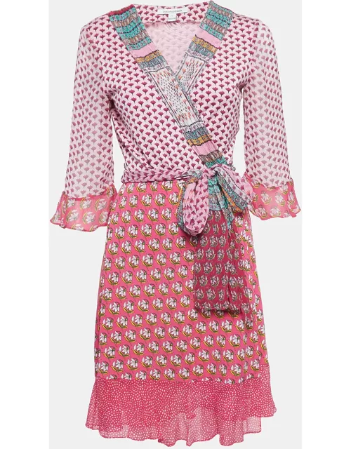 Diane Von Furstenberg Pink Floral Print Silk Jersey Wrap Dress
