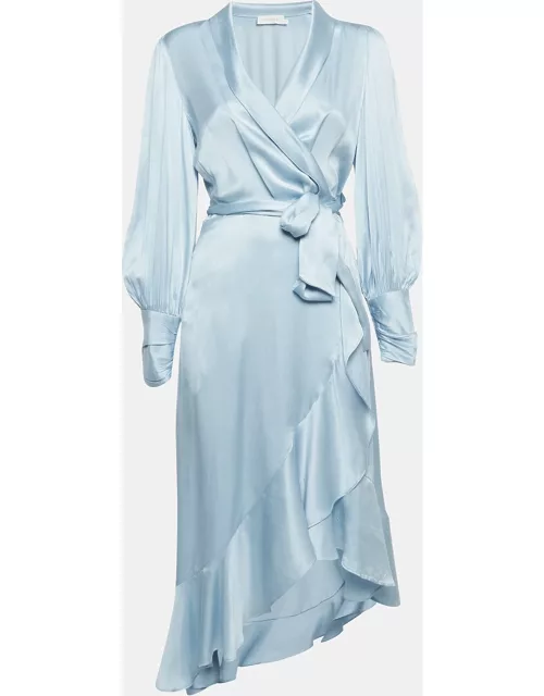 Zimmermann Blue Silk Satin Asymmetric Midi Wrap Dress