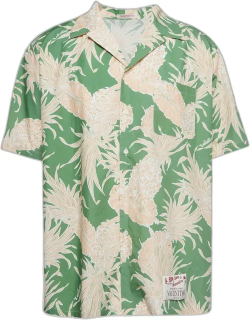 Valentino Green Pineapple Print Cotton Hawaiian Shirt