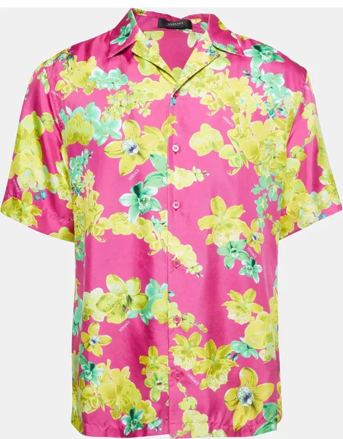 Versace Pink Orchid Print Silk Twill American Fit Shirt
