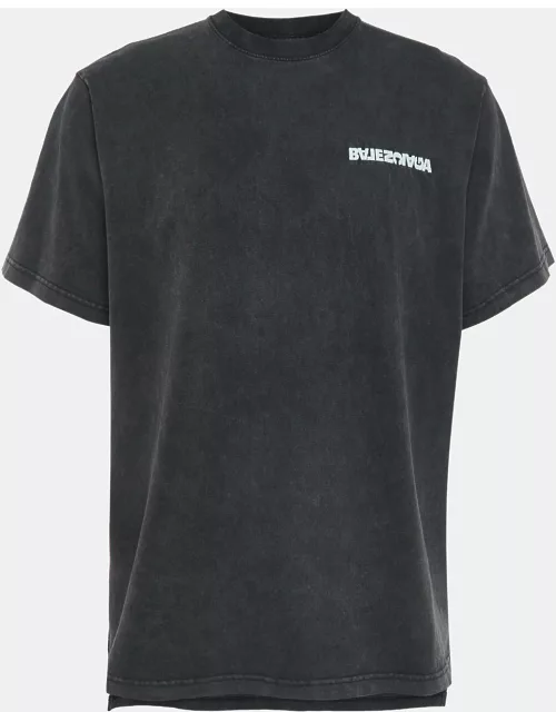Balenciaga Grey Embroidered Cotton T-Shirt