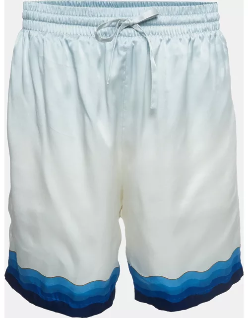 Casablanca Blue Printed Satin Silk Tennis Club Shorts