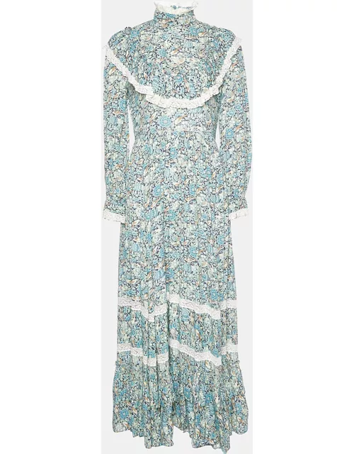 Gucci Blue Liberty Floral Print Cotton Crepe Maxi Dress