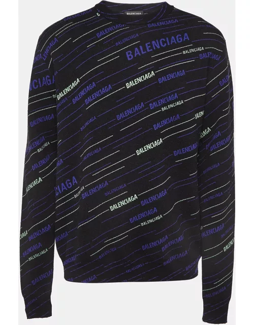 Balenciaga Black Logo Intarsia Wool Sweater