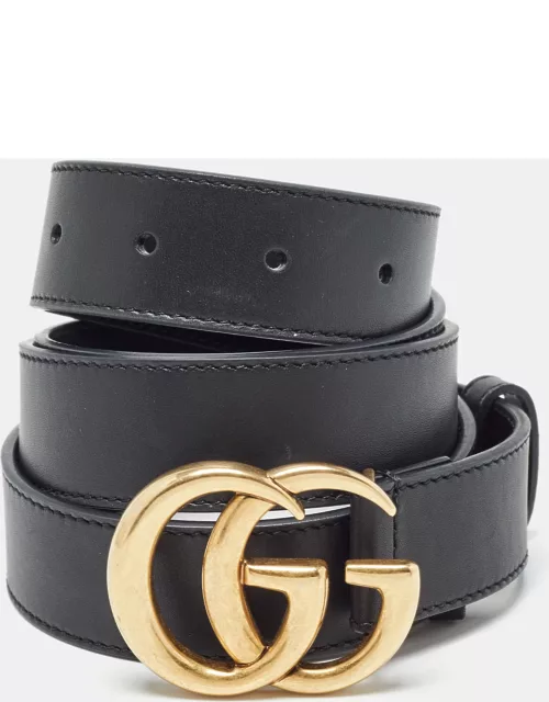 Gucci Black Leather GG Marmont Buckle Belt 110C