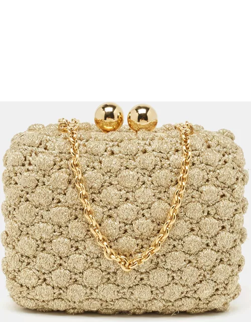 Dolce & Gabbana Gold Lurex Fabric Kiss Lock Frame Chain Clutch