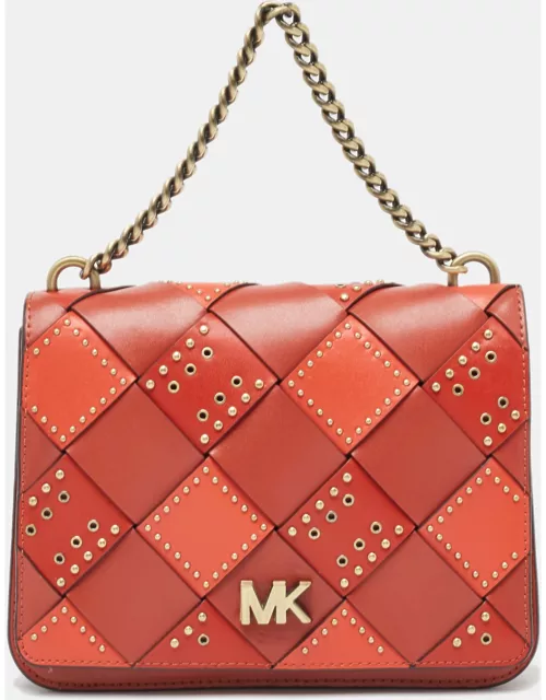 Michael Kors Red Woven Leather Studded Mott Top Handle Bag