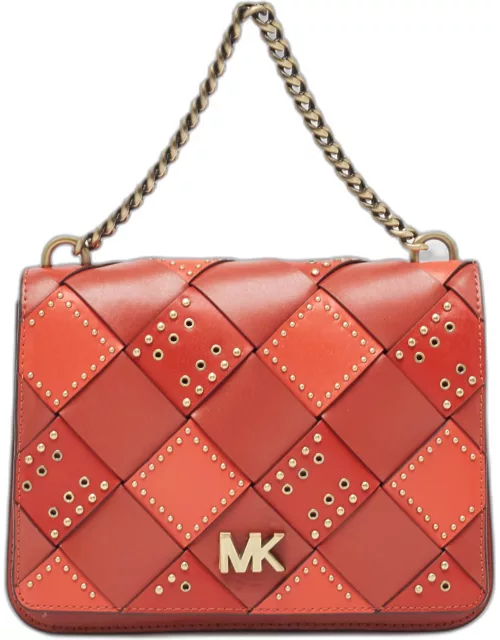 Michael Kors Red Woven Leather Studded Mott Top Handle Bag