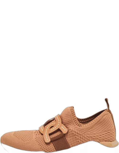 Tod's Brown Knit Fabric Chain Detail Slip On Sneaker
