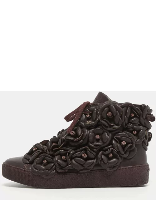 Chanel Purple Leather CC Camellia High Top Sneaker