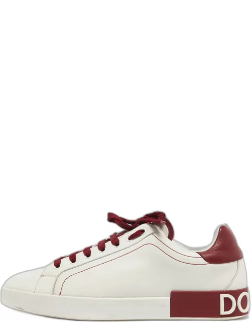 Dolce & Gabbana White/Burgundy Leather Portifino Sneaker