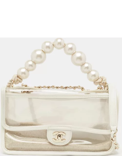 Chanel White PVC and Leather Sand By The Sea Flap With Pearl Strap Bag