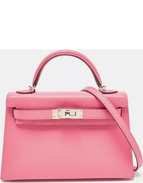 Hermès Rose Confetti Chevre Mysore Leather Palladium Finish Mini Kelly II Sellier 20 Bag