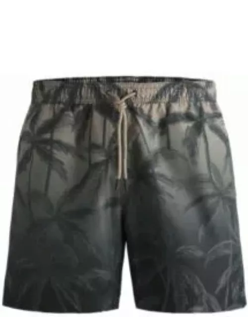 Quick-dry swim shorts with seasonal print- Khaki Men's Swim Short