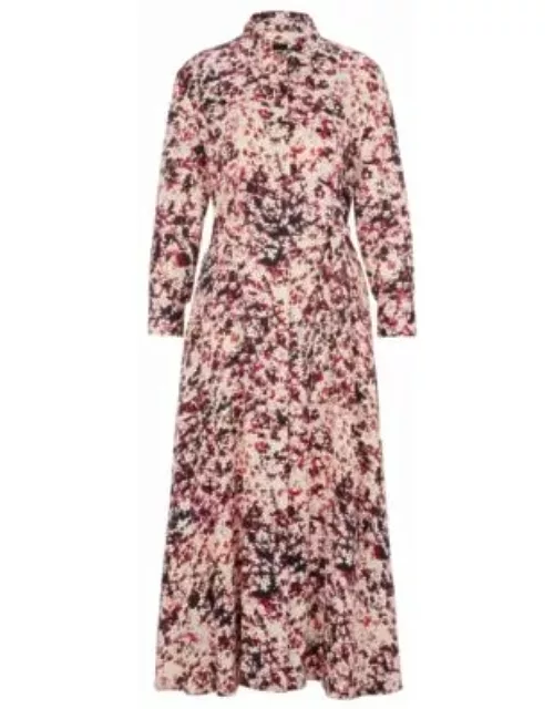 Long-sleeved shirt dress in floral-print satin- Patterned Women's Business Dresse