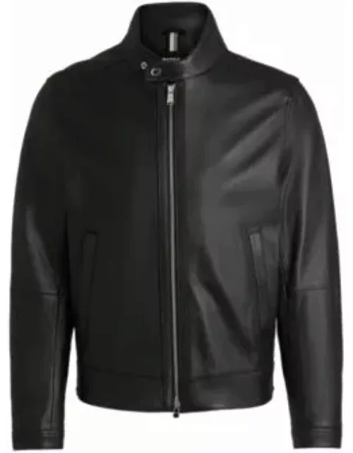 Regular-fit jacket in grained leather- Black Men's Leather Jacket