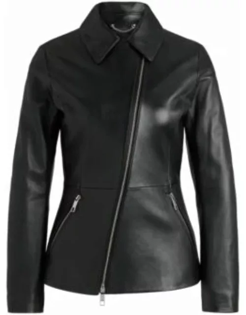 Leather jacket with asymmetric two-way zip- Black Women's Leather Jacket