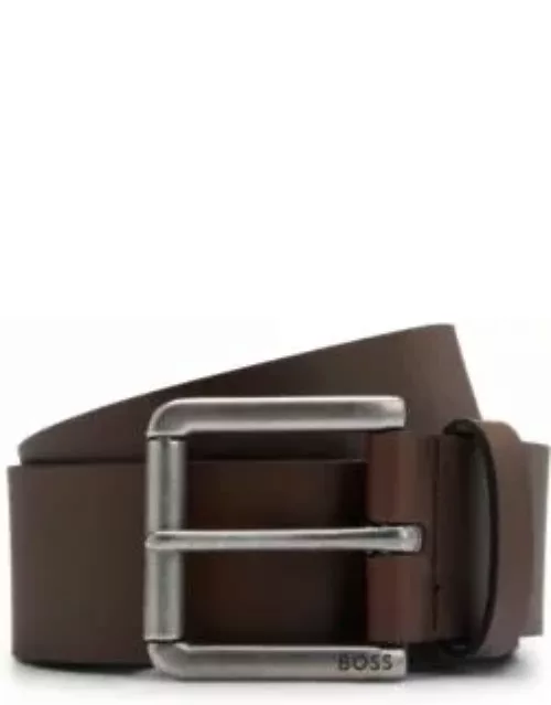 Leather belt with branded pin buckle- Dark Brown Men's Casual Belt