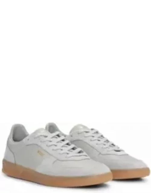 Leather-suede trainers with foil-print branding- Grey Men's Sneaker