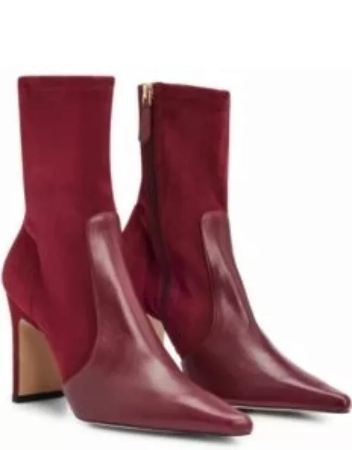 Ankle boots in suede and leather with side zip- Dark Red Women's Boot