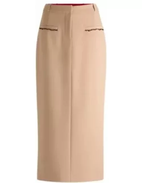 HUGO x Les Benjamins low-rise pencil skirt with beaded trims- Light Beige Women's Business Skirt