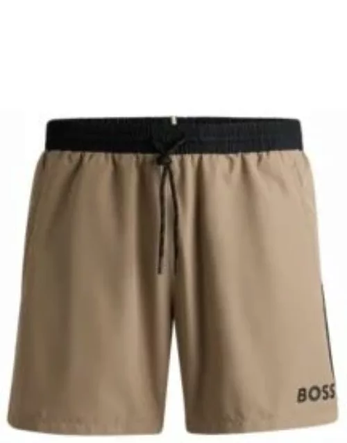 Quick-dry swim shorts with contrast details- Khaki Men's Swim Short