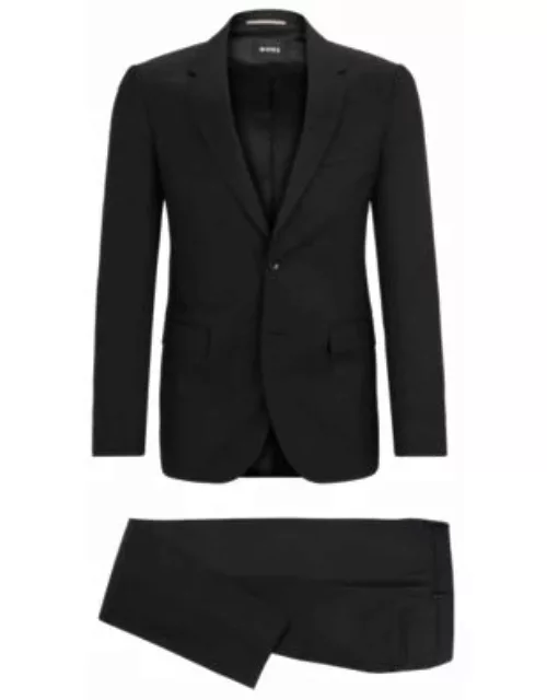 Slim-fit suit in micro-patterned wool- Black Men's Business Suit