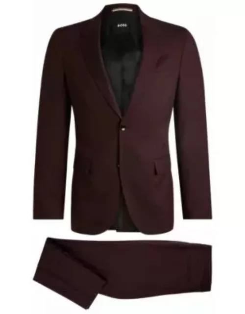 Slim-fit suit in micro-patterned wool- Light Red Men's Business Suit