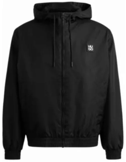 Water-repellent hooded jacket with stacked-logo trim- Black Men's Casual Jacket