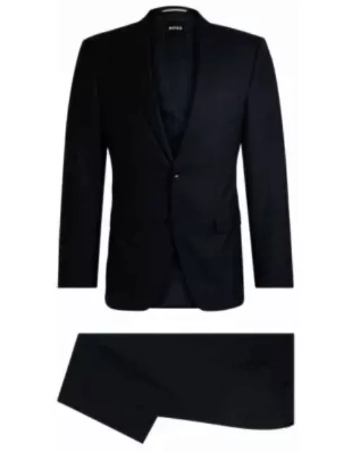 Slim-fit suit in checked wool- Dark Blue Men's Business Suit