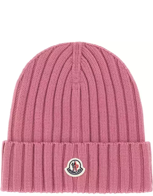 Moncler Antiqued Pink Wool Beanie Hat