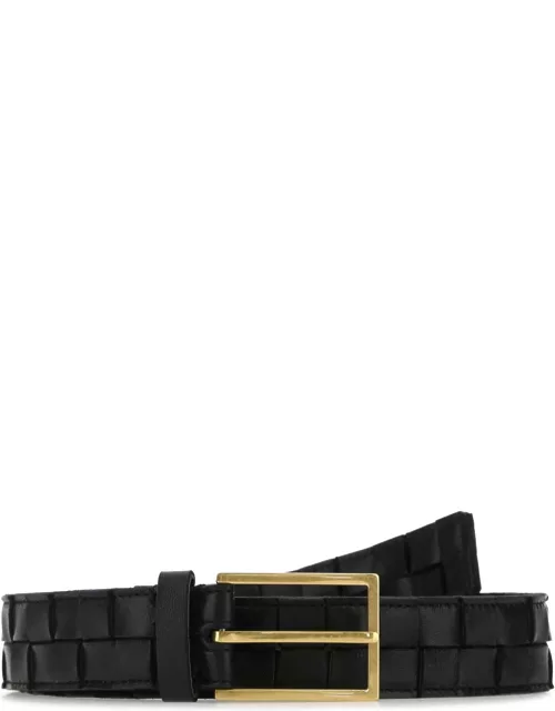 Bottega Veneta Black Leather Maxi Intreccio Belt
