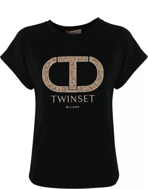 TwinSet Cotton T-shirt With Animalier Logo