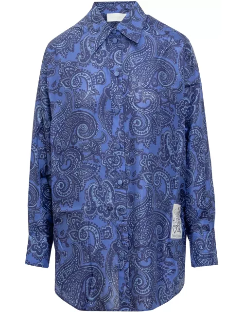 Zimmermann Silk Habotai Ottie Relaxed Blue Paisley Shirt