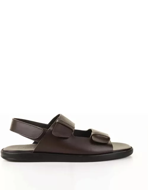 Doucal's Sandal In Dark Brown Leather And Rubber Sole