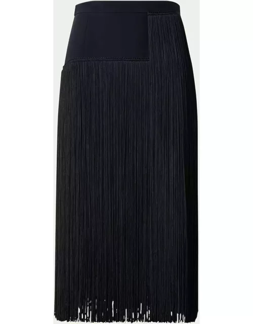 Silk Crepe Maxi Skirt with Asymmetrical Fringe