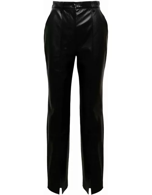 Nanushka Black Slim Pants With Slits At The Front In Faux Leather Woman