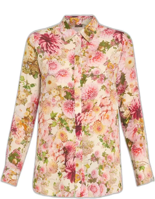 Floral Print Crepe De Chine Button-Front Shirt