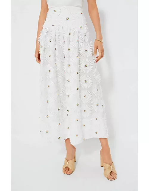 White Daisy 3D Flower Maxi Skirt