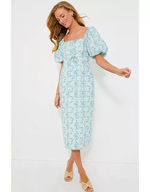 Teal Floral Lace-Up Lila Midi Dres