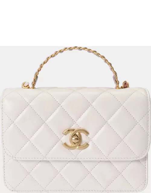 Chanel White Lambskin Leather CC Links Top Handle Bag