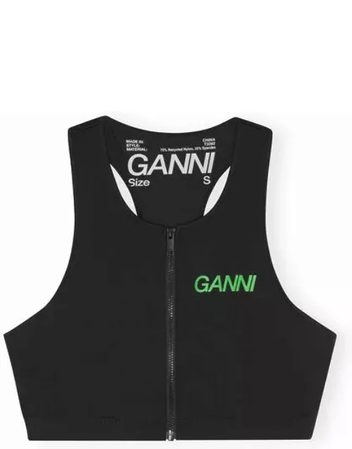 GANNI Active Racerback Zipper Top in Black
