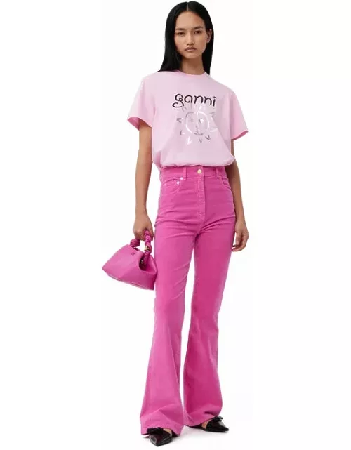 GANNI Pink Relaxed Sun T-shirt in Lilac Sachet
