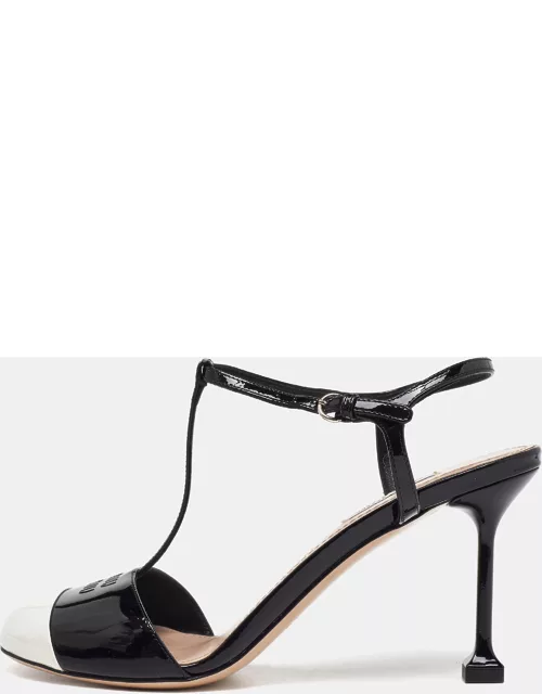 Miu Miu Black/White Patent Leather Ankle Strap Sandal