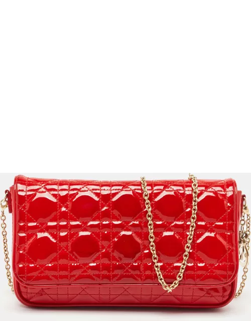 Dior Red Cannage Patent Leather Limited Edition Flap Chain Clutch