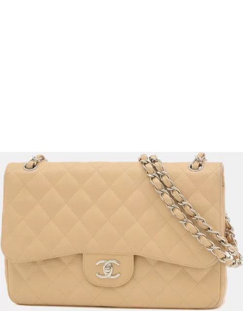 Chanel Beige Caviar Leather Jumbo Classic Double Flap Bag