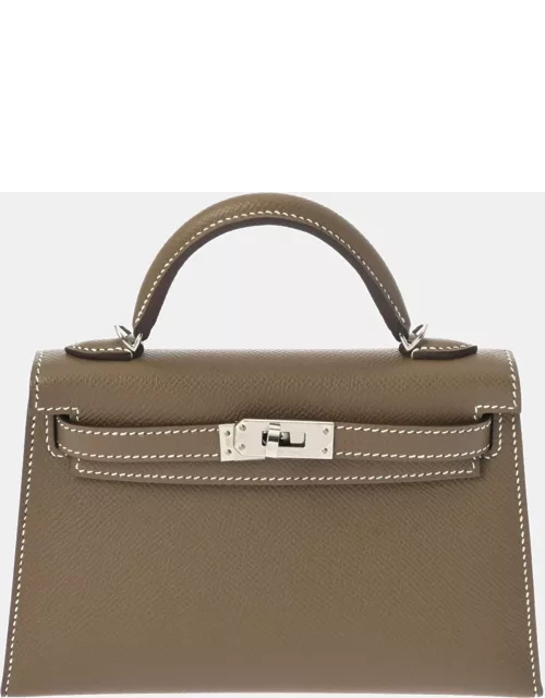Hermes Etoupe Epsom Leather Palladium Hardware Kelly Bag