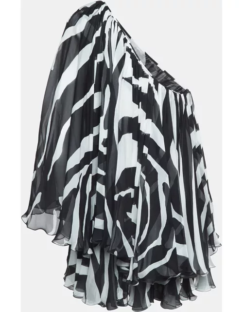 Dolce & Gabbana Black/White Zebra Print Chiffon Silk One Shoulder Dress