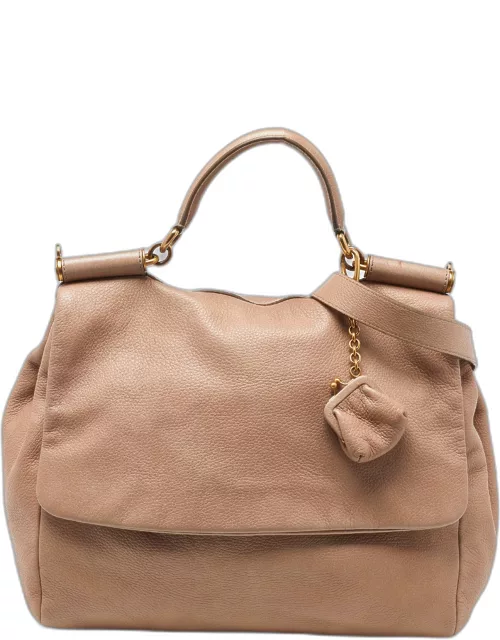 Dolce & Gabbana Beige Leather Flap Top Handle Bag