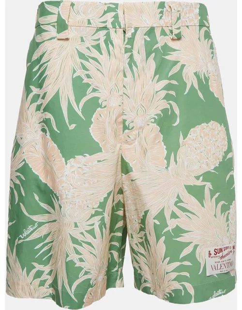 Valentino Green Pineapple Print Cotton Shorts